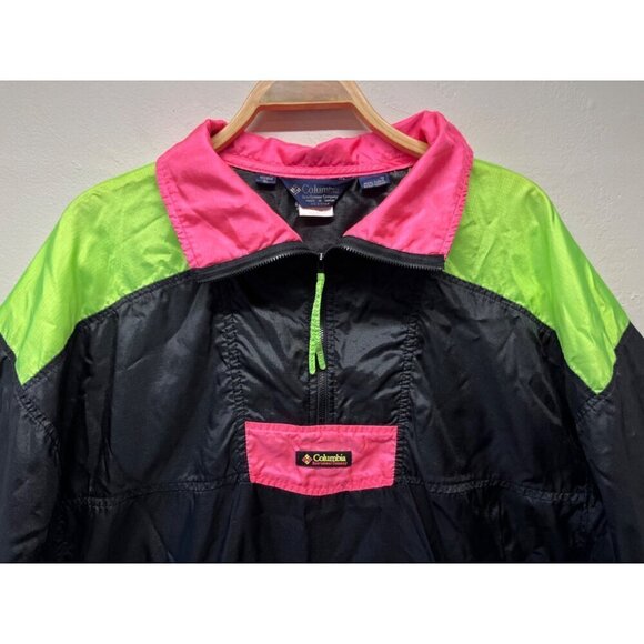 Vintage Columbia Women XL Anorak Jacket Pullover Windbreaker Neon Colorblock 90s - Picture 5 of 10